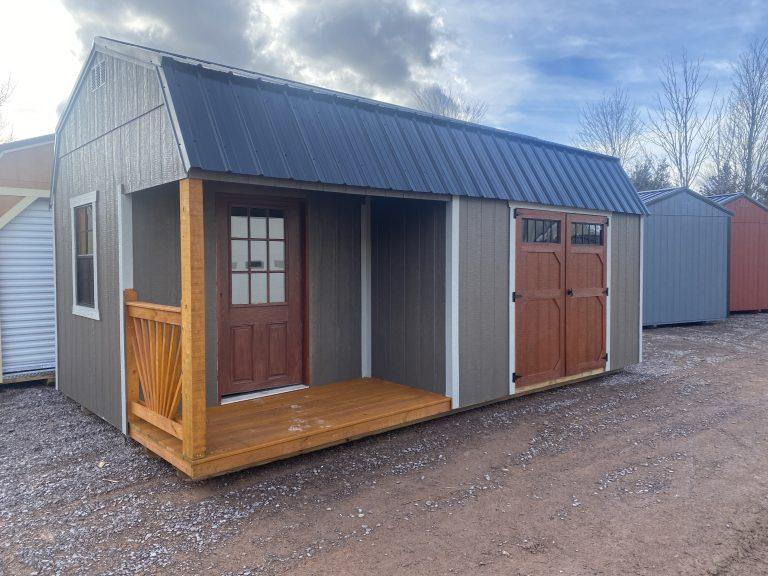 12×20 Lofted Side Porch Cabin – Urethane Driftwood